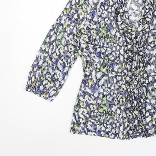 Per Una Women's Grey Floral Basic Button-Up Blouse UK 14