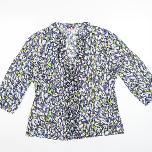 Per Una Women's Grey Floral Basic Button-Up Blouse UK 14