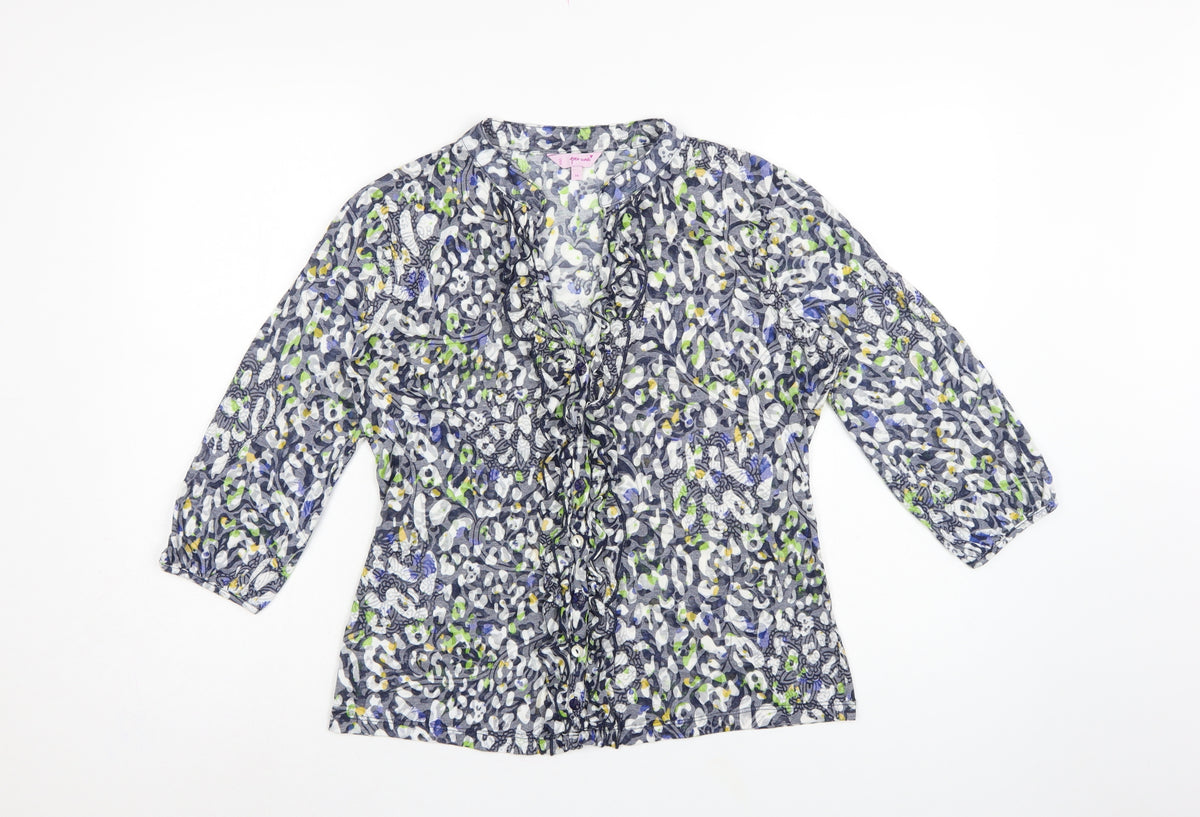 Per Una Women's Grey Floral Basic Button-Up Blouse UK 14