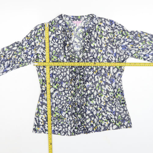 Per Una Women's Grey Floral Basic Button-Up Blouse UK 14