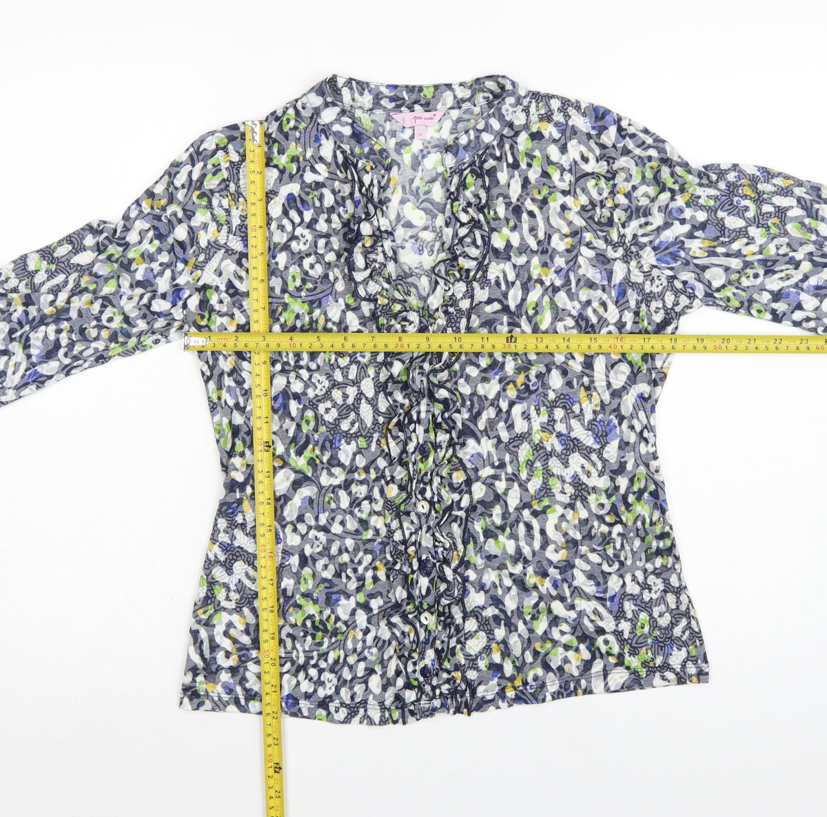 Per Una Women's Grey Floral Basic Button-Up Blouse UK 14