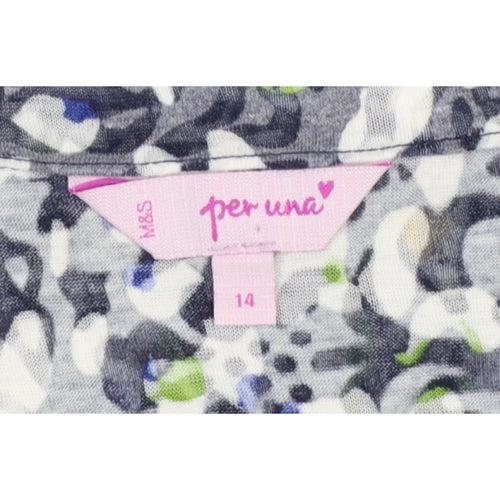 Per Una Women's Grey Floral Basic Button-Up Blouse UK 14
