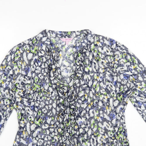 Per Una Women's Grey Floral Basic Button-Up Blouse UK 14