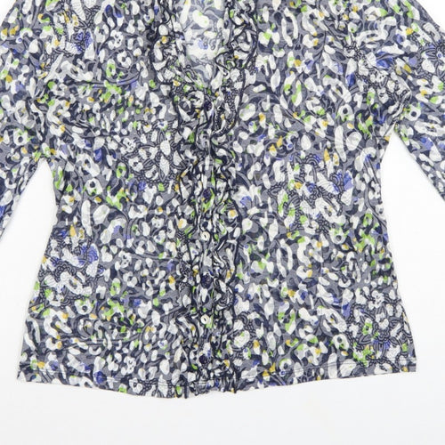 Per Una Women's Grey Floral Basic Button-Up Blouse UK 14