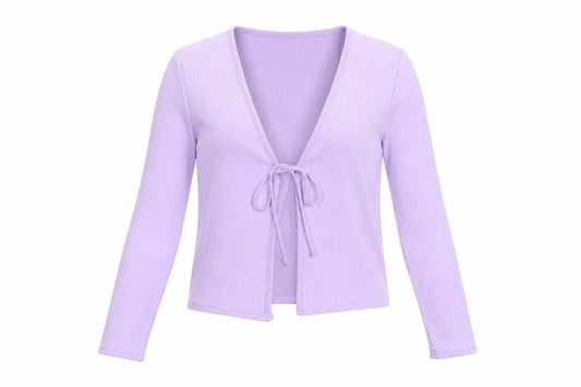 H&M Women Purple M Rib Knit Tie Front Wrap Blouse Long Sleeve