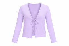 H&M Women Purple M Rib Knit Tie Front Wrap Blouse Long Sleeve