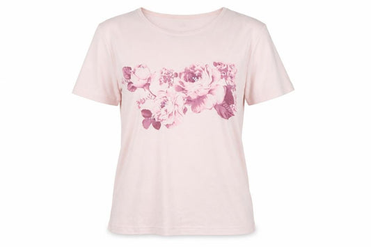 Monsoon Women Pink UK 18 Floral Sequin Cotton Jersey T-Shirt