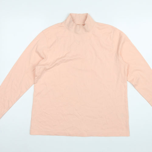 Lands' End Women Pink M Petite Relaxed Fit Mock Neck Jersey Top