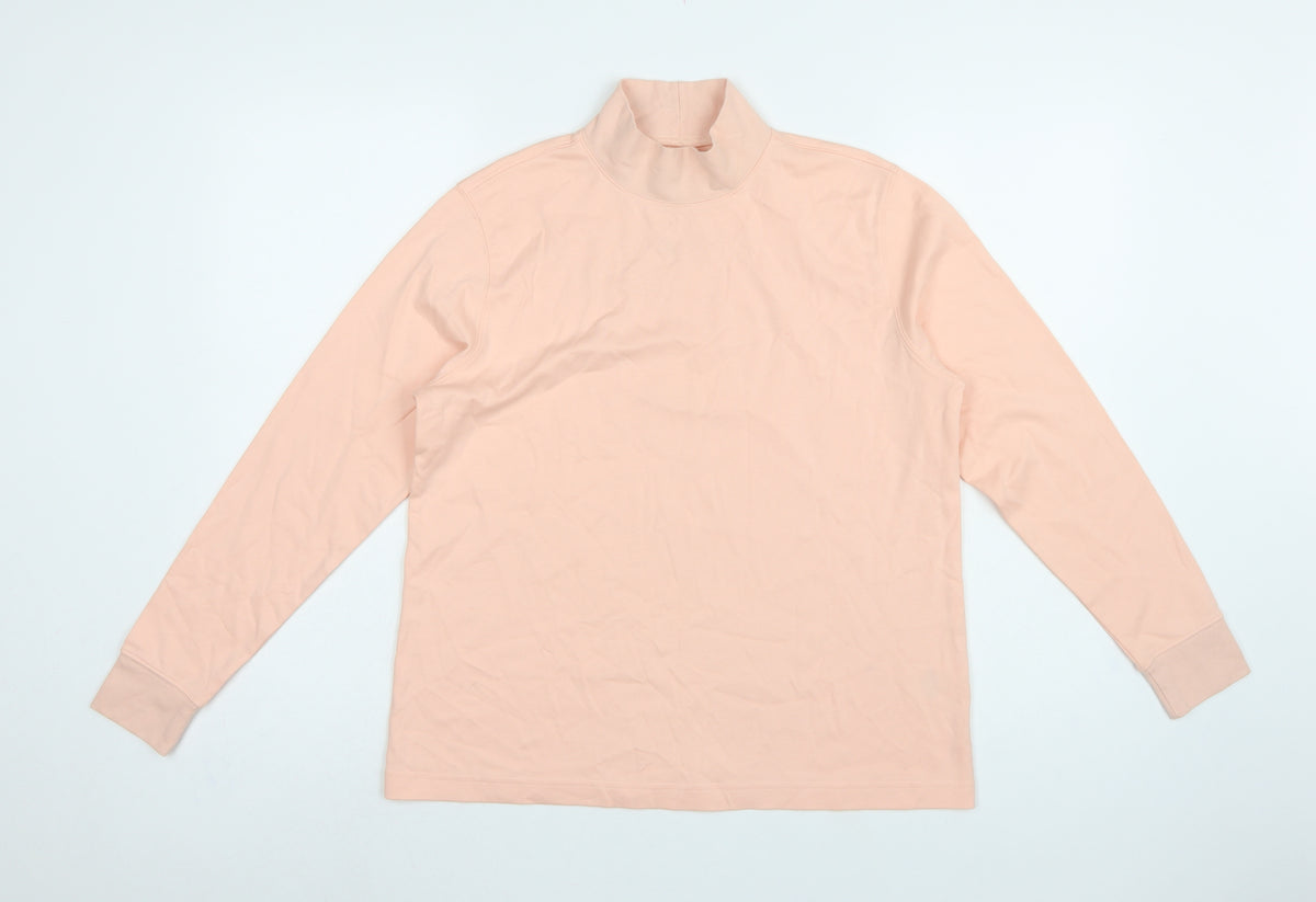 Lands' End Women Pink M Petite Relaxed Fit Mock Neck Jersey Top