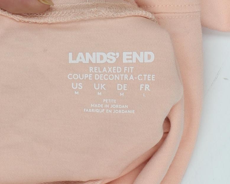 Lands' End Women Pink M Petite Relaxed Fit Mock Neck Jersey Top