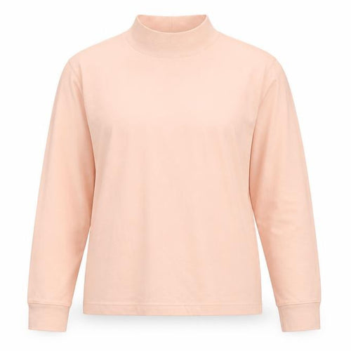 Lands' End Women Pink M Petite Relaxed Fit Mock Neck Jersey Top