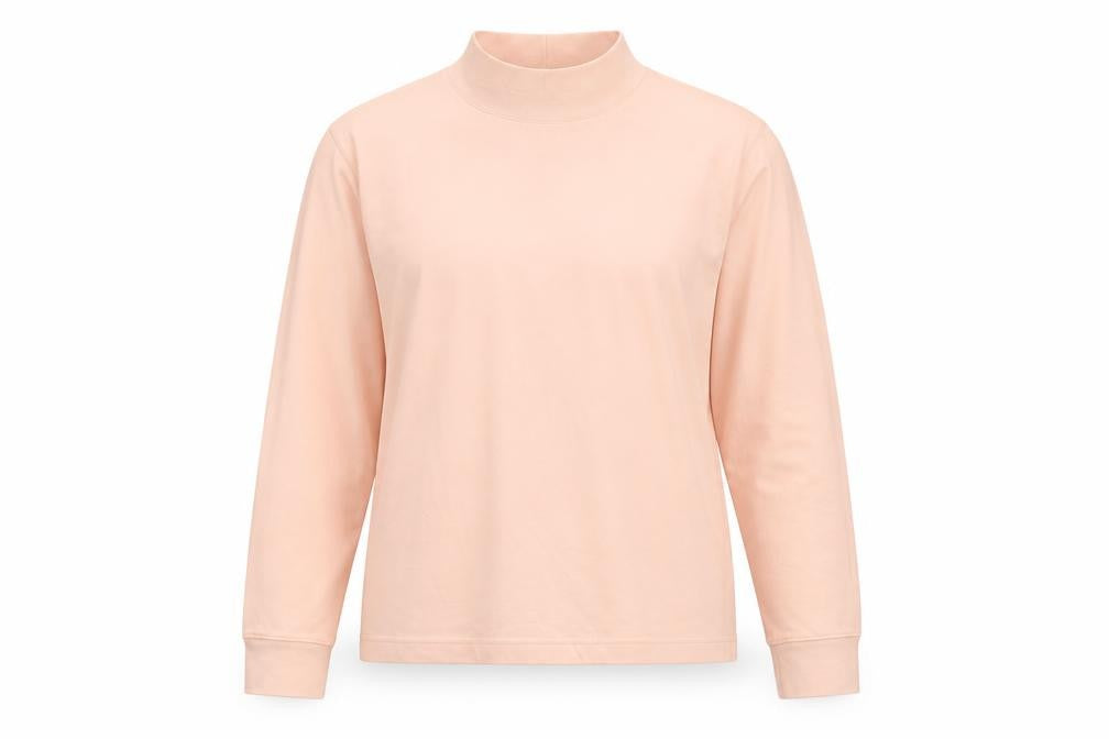 Lands' End Women Pink M Petite Relaxed Fit Mock Neck Jersey Top