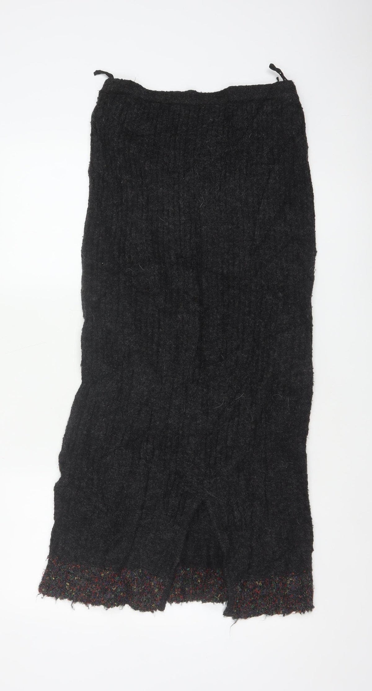 Brand and care label for Casamia Women’s Black One Size Long Knit Pencil Skirt Drawstring