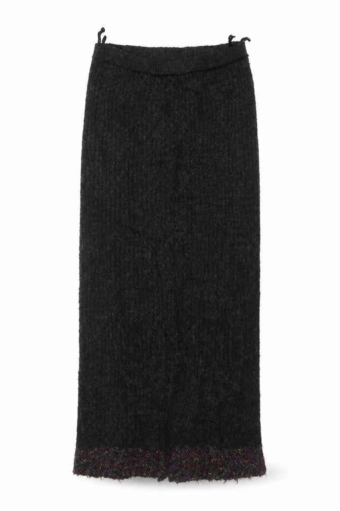 Front view of Casamia Women’s Black One Size Long Knit Pencil Skirt Drawstring