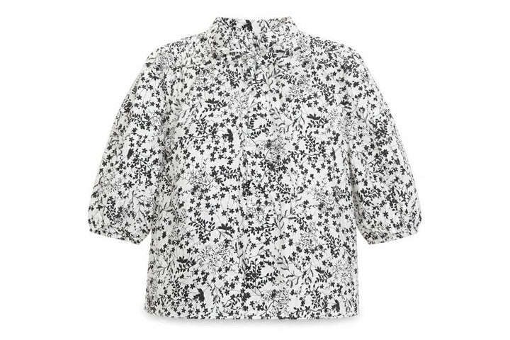 Marks and Spencer Women White Floral High Neck Puff Sleeve Blouse UK 14