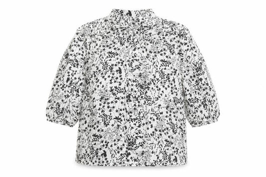 Marks and Spencer Women White Floral High Neck Puff Sleeve Blouse UK 14