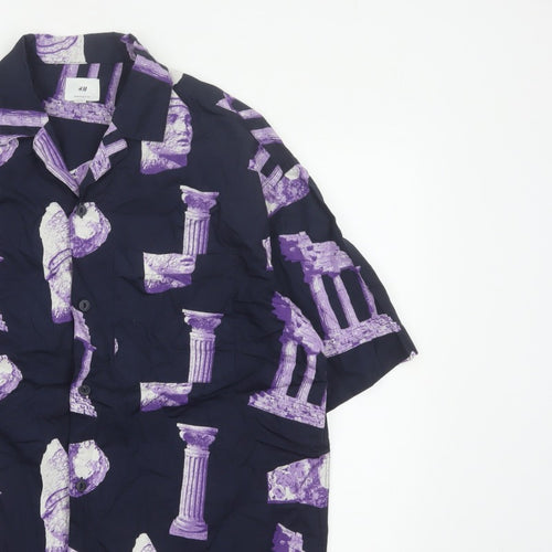 H&M Men’s Blue Purple M Oversized Graphic Print Cotton Shirt
