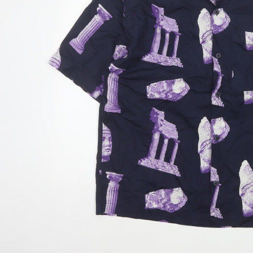 H&M Men’s Blue Purple M Oversized Graphic Print Cotton Shirt
