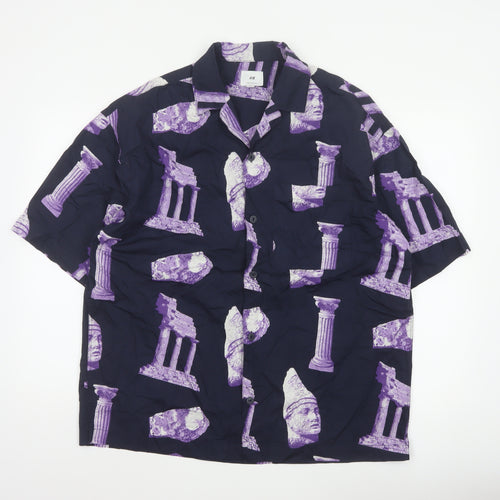 H&M Men’s Blue Purple M Oversized Graphic Print Cotton Shirt