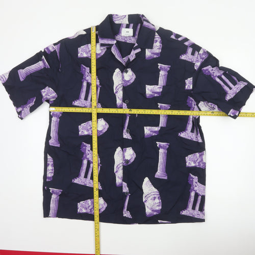 H&M Men’s Blue Purple M Oversized Graphic Print Cotton Shirt