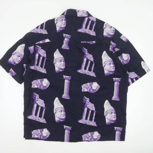 H&M Men’s Blue Purple M Oversized Graphic Print Cotton Shirt