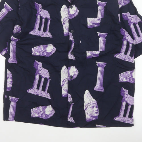 H&M Men’s Blue Purple M Oversized Graphic Print Cotton Shirt