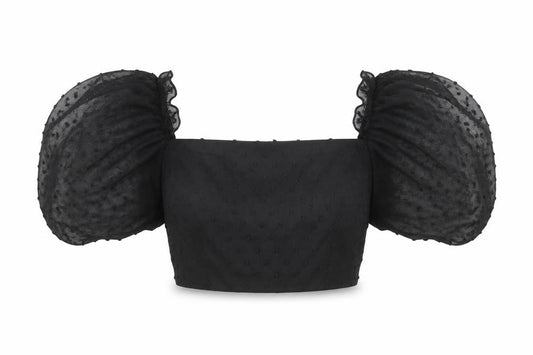 Missguided Women’s Black UK 10 Cropped Square Neck Puff Sleeve Blouse