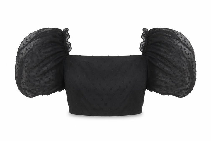 Missguided Women’s Black UK 10 Cropped Square Neck Puff Sleeve Blouse