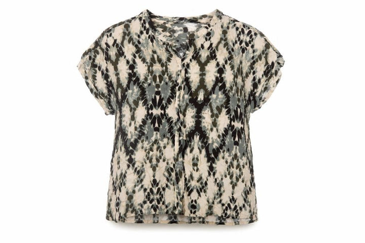 Soyaconcept Women Multicoloured XL Geometric V-Neck Short Sleeve Blouse