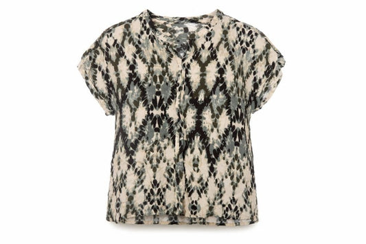 Soyaconcept Women Multicoloured XL Geometric V-Neck Short Sleeve Blouse