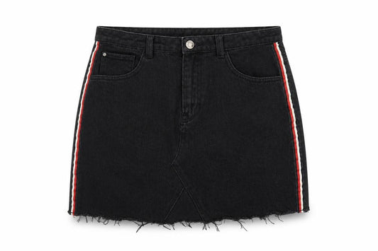 Denim Co Women’s Black UK 12 High Rise Stripe Denim Mini Pencil Skirt