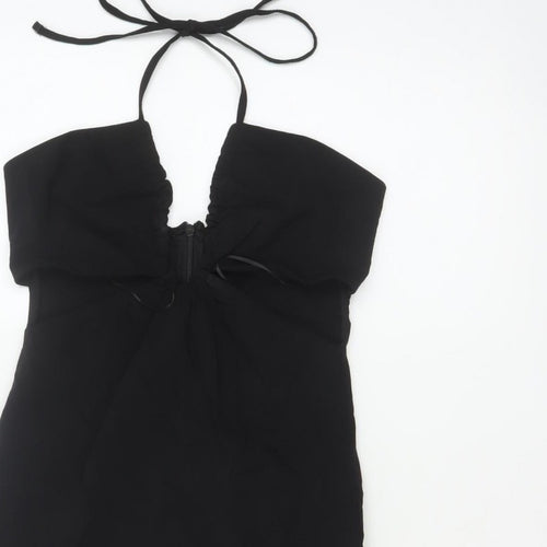 Pull&Bear Women Black S Bodycon Halter Cold Shoulder Mini Dress