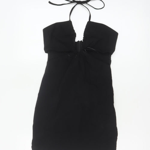 Pull&Bear Women Black S Bodycon Halter Cold Shoulder Mini Dress