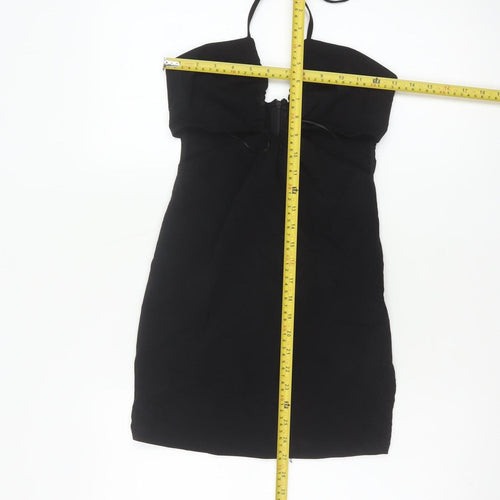 Pull&Bear Women Black S Bodycon Halter Cold Shoulder Mini Dress
