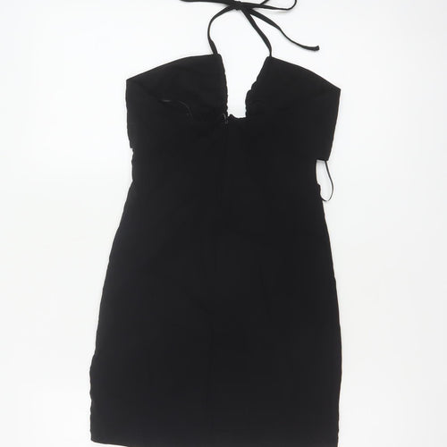 Pull&Bear Women Black S Bodycon Halter Cold Shoulder Mini Dress