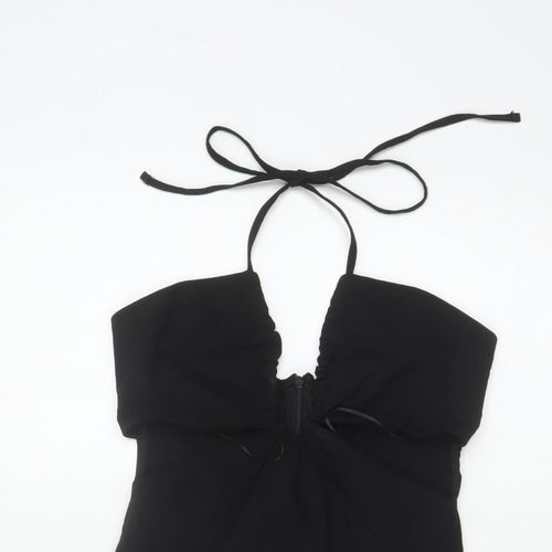 Pull&Bear Women Black S Bodycon Halter Cold Shoulder Mini Dress