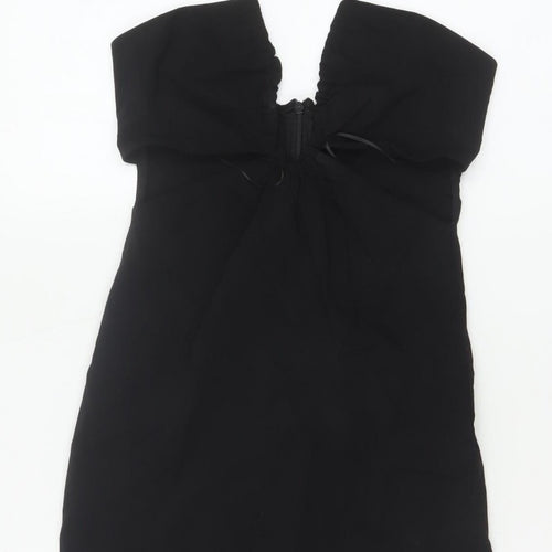 Pull&Bear Women Black S Bodycon Halter Cold Shoulder Mini Dress