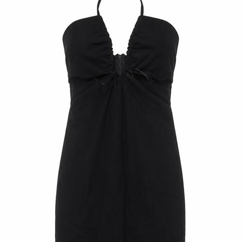 Pull&Bear Women Black S Bodycon Halter Cold Shoulder Mini Dress