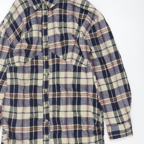 ASOS Design Women Blue Plaid Cotton Shirt Dress UK 10 Long Sleeve