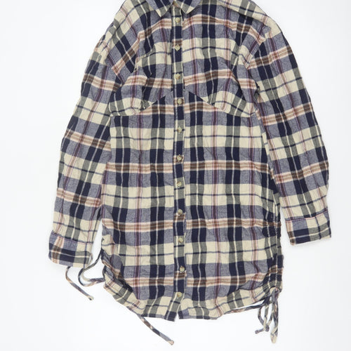 ASOS Design Women Blue Plaid Cotton Shirt Dress UK 10 Long Sleeve
