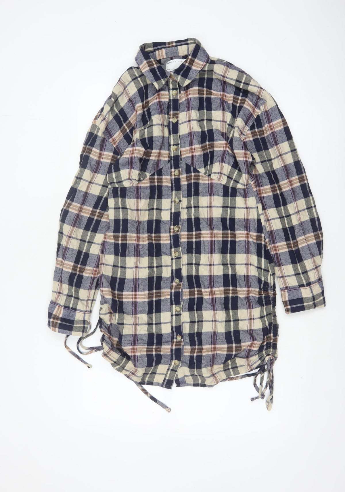 ASOS Design Women Blue Plaid Cotton Shirt Dress UK 10 Long Sleeve