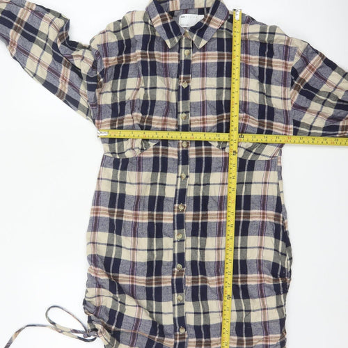 ASOS Design Women Blue Plaid Cotton Shirt Dress UK 10 Long Sleeve