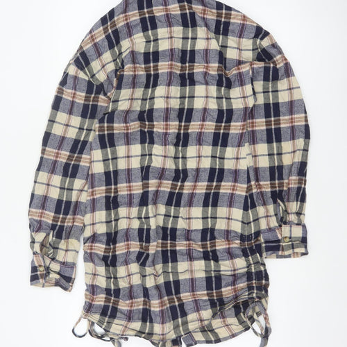 ASOS Design Women Blue Plaid Cotton Shirt Dress UK 10 Long Sleeve