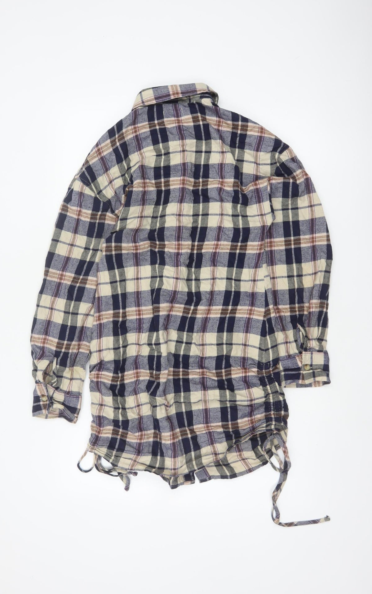 ASOS Design Women Blue Plaid Cotton Shirt Dress UK 10 Long Sleeve