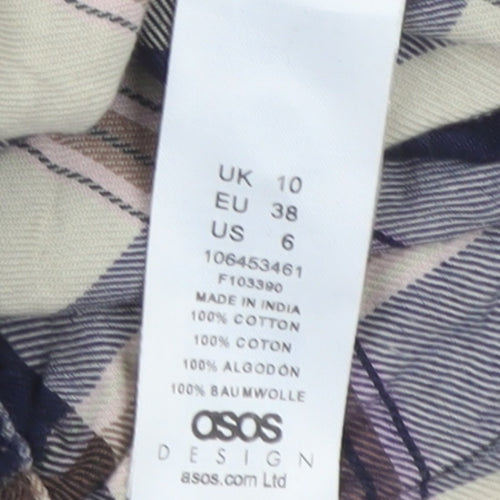 ASOS Design Women Blue Plaid Cotton Shirt Dress UK 10 Long Sleeve