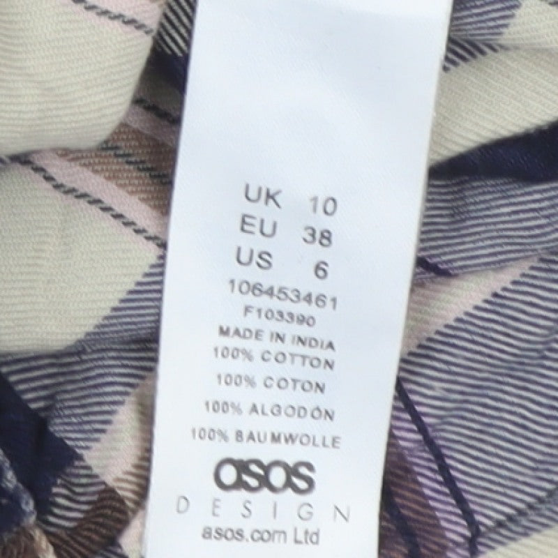 ASOS Design Women Blue Plaid Cotton Shirt Dress UK 10 Long Sleeve