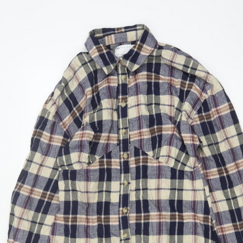 ASOS Design Women Blue Plaid Cotton Shirt Dress UK 10 Long Sleeve