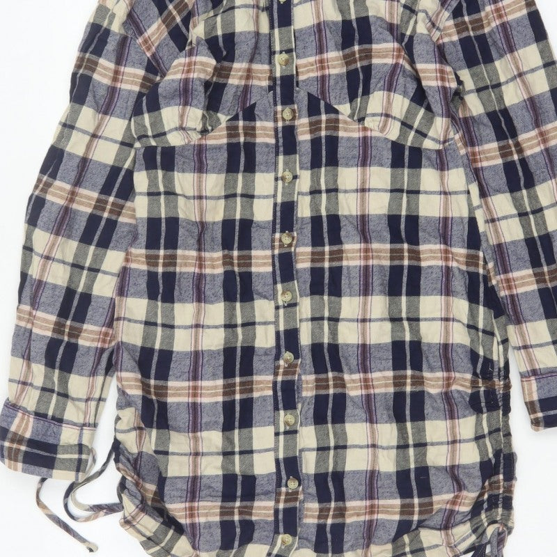 ASOS Design Women Blue Plaid Cotton Shirt Dress UK 10 Long Sleeve