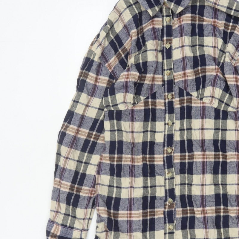 ASOS Design Women Blue Plaid Cotton Shirt Dress UK 10 Long Sleeve