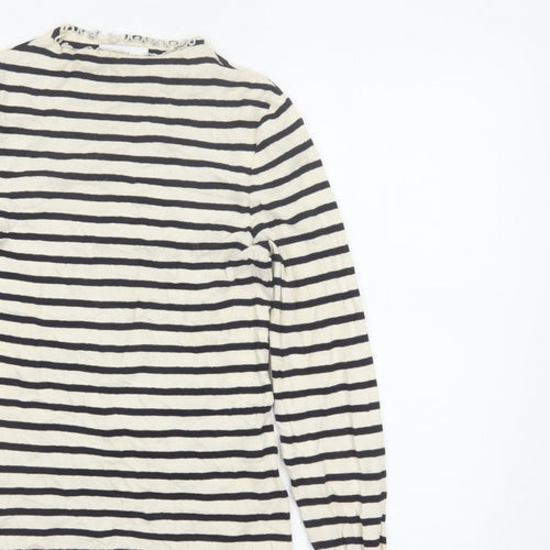 Next Women Black Ivory Striped Cropped Long Sleeve Jersey T-Shirt UK 8